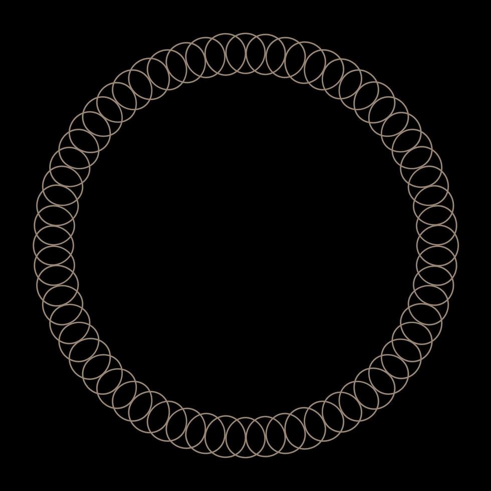 Round frame with gold abstract geometrical pattern on a black background. Circle frame. Elegant element for printing of cards, invitations, , plates, embroider, textiles, engraving, forging. . vector