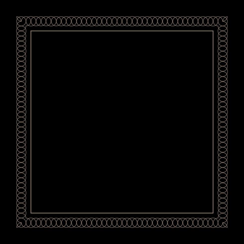 Decorative gold Square frame with abstract pattern on a black background. Template for laser cutting, printing postcards, invitations, books, for textiles, engraving, wooden furniture, forging. vector