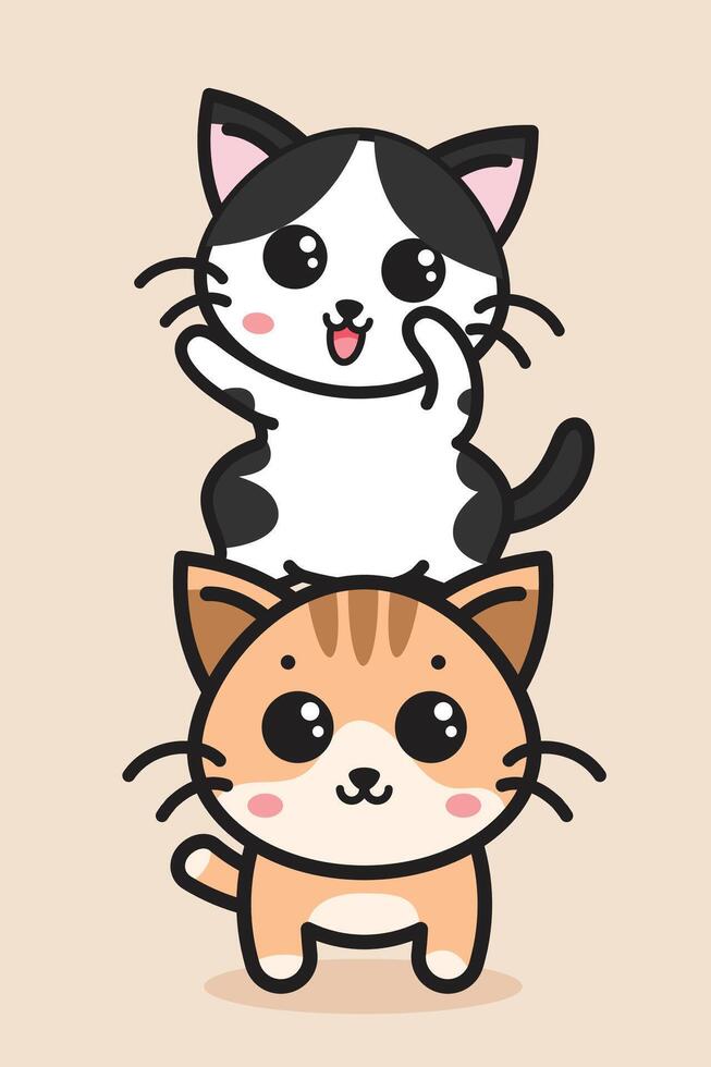 Cute two cats cartoon illustration vector