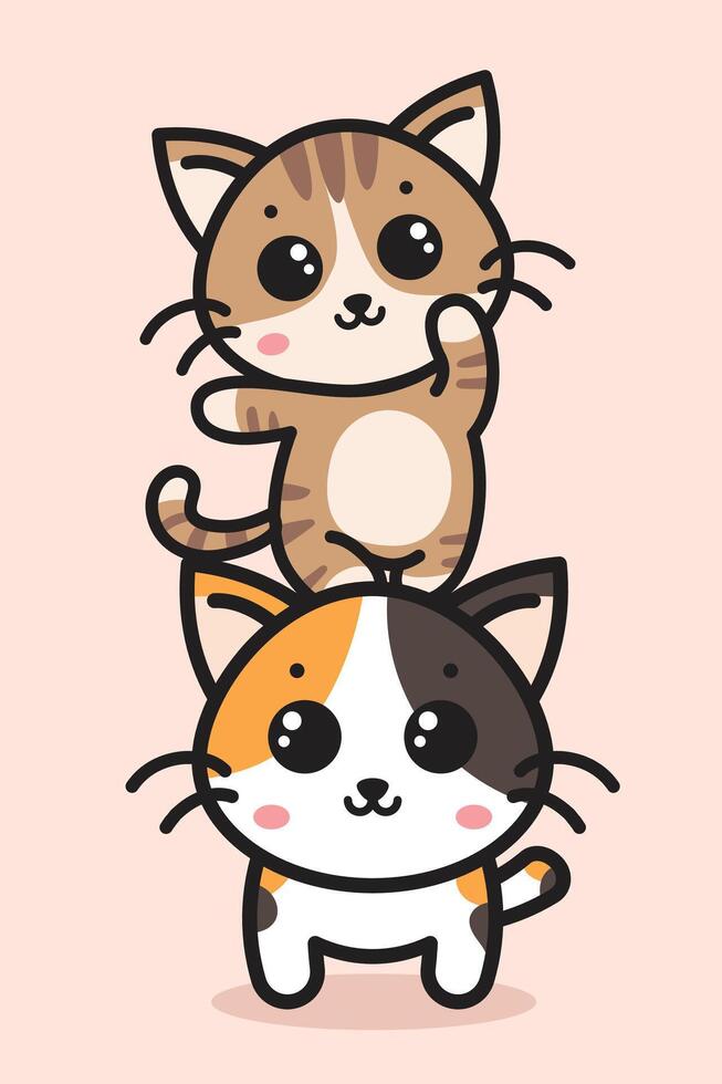 Cute two cats cartoon character vector
