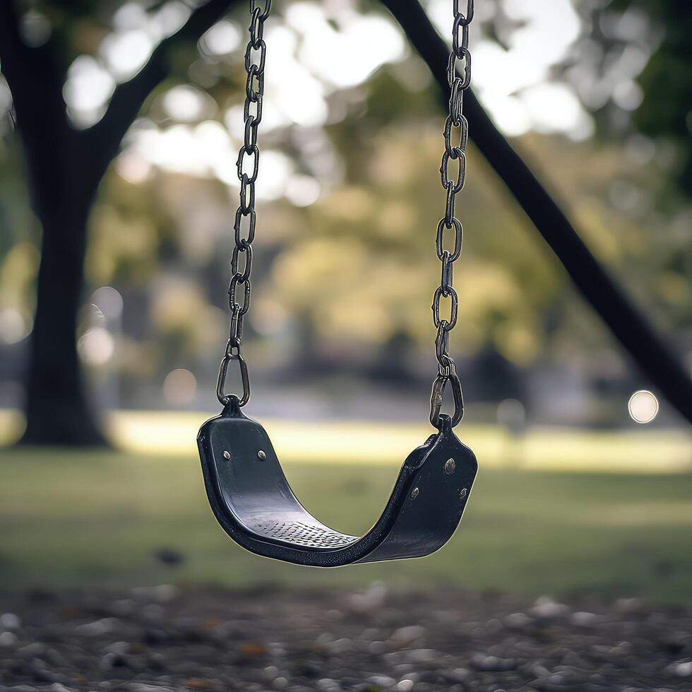A swing is shown in a park photo