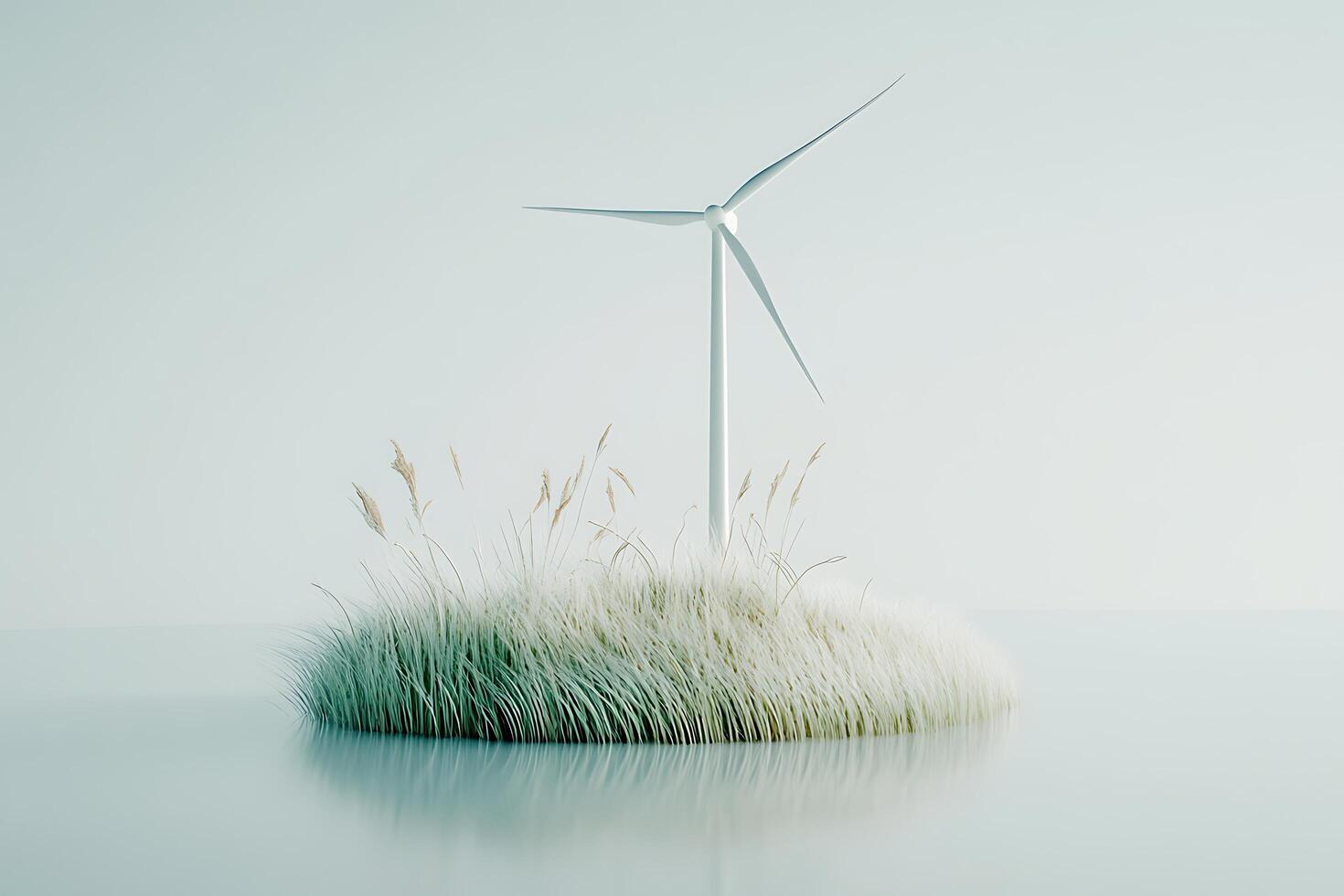 Wind turbine on a small island in the middle of the water photo