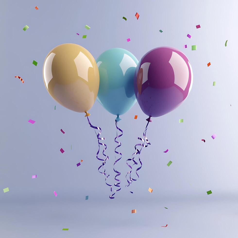 Three balloons with confetti and streamers photo
