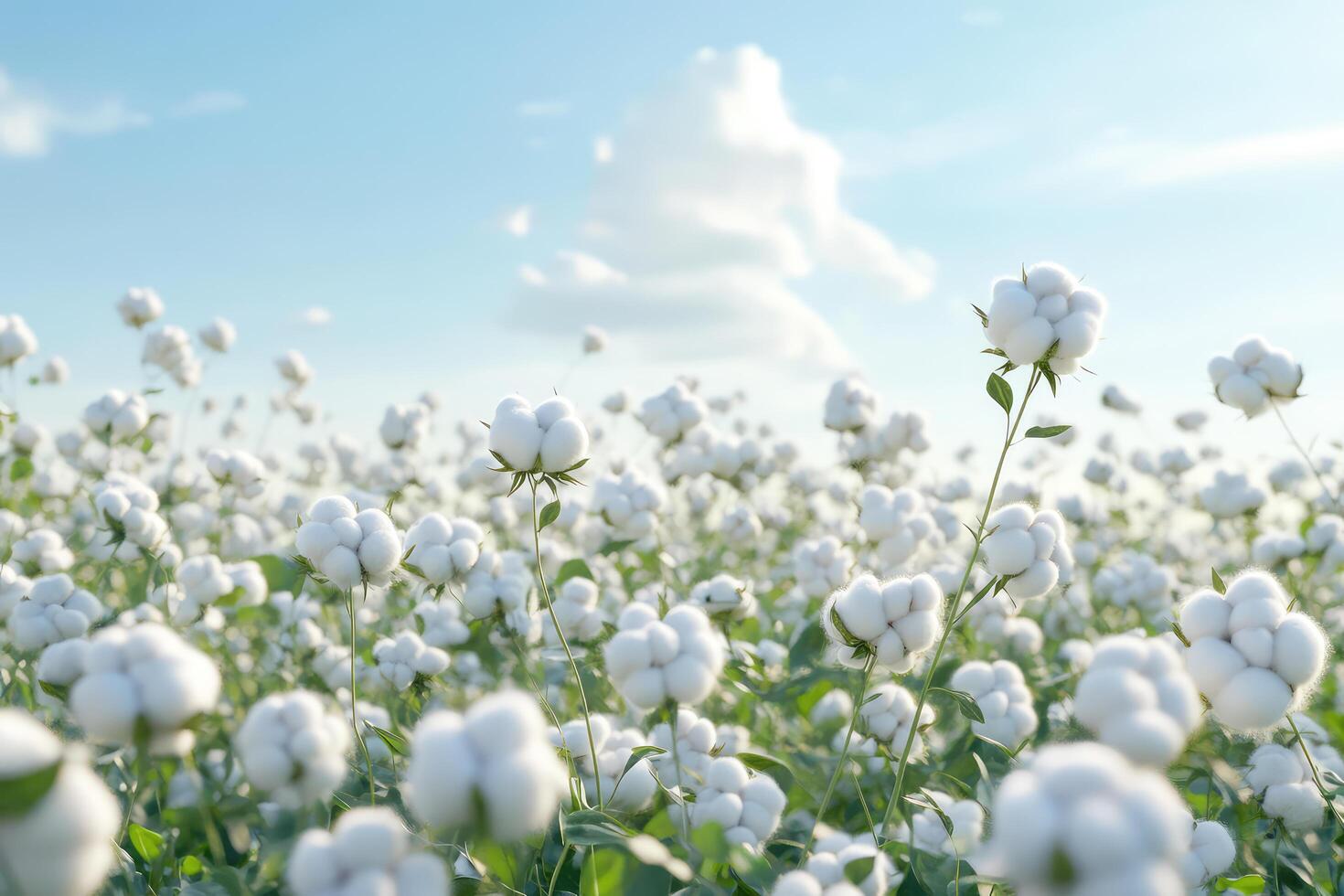 Cotton field with white flowers on a sunny day photo