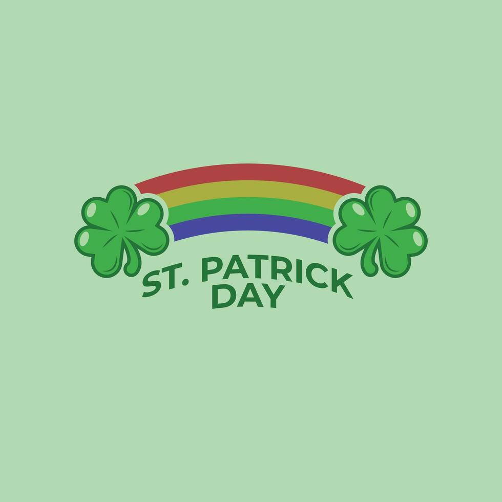 Vibrant St. Patrick's Day design featuring a colorful rainbow, lush green shamrocks. Ideal for Irish holiday banners, festive social media posts, seasonal greeting cards. vector