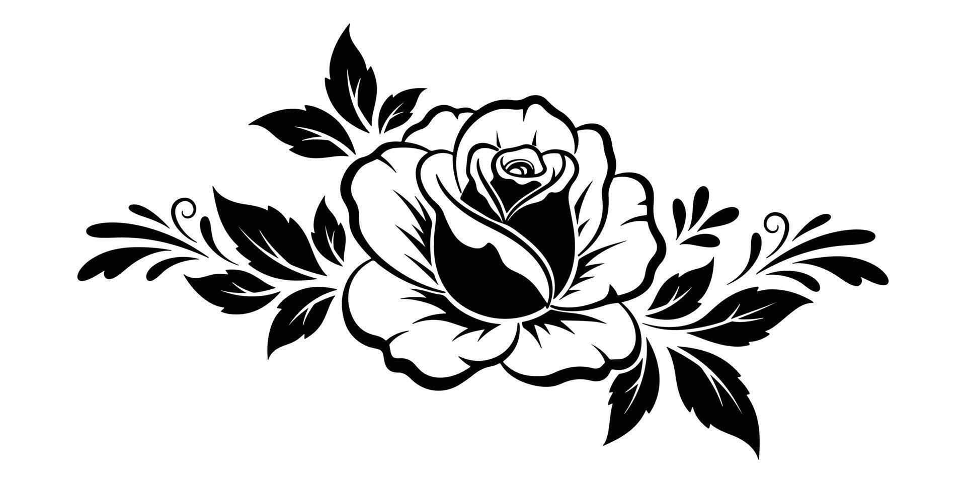 Rose Floral Black and White Illustration vector