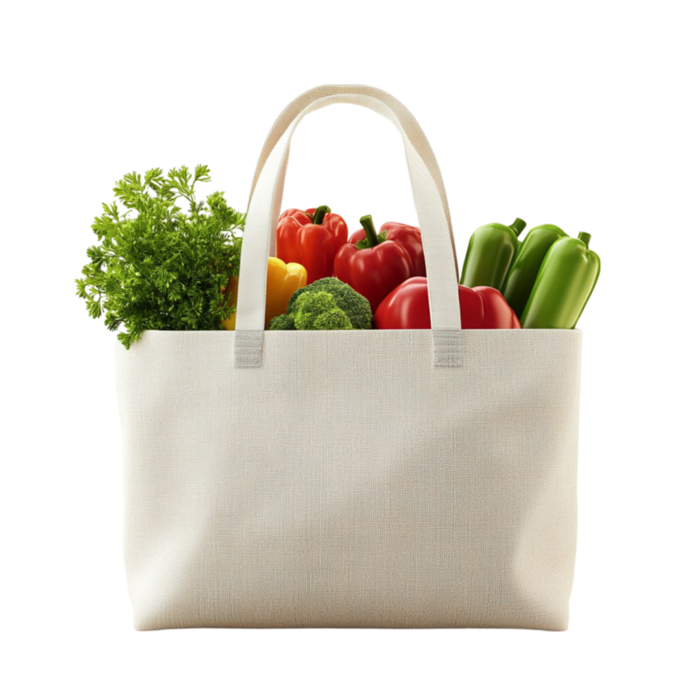 Fresh Vegetables in Canvas Shopping Bag on Transparent Background png