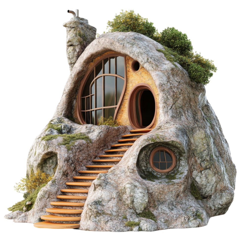 Handcrafted Hobbit-Style House on Transparent Background png