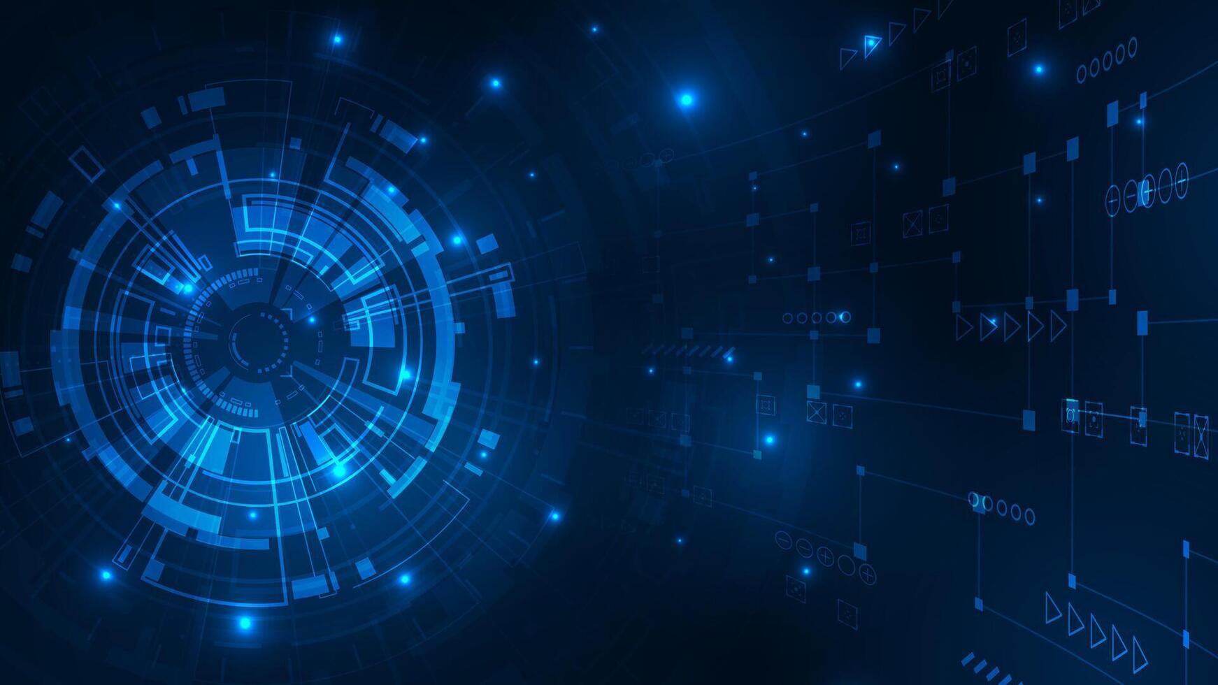 Abstract technology circle circuit board with line circuit innovation concept on dark background. vector