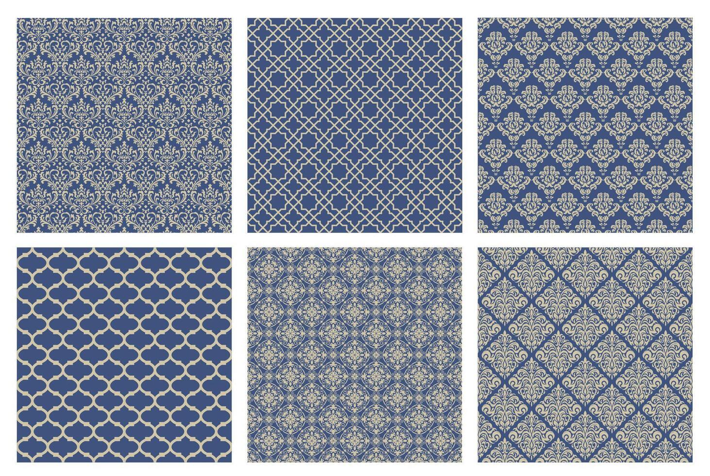 Horizontally And Vertically Repeatable Seamless Damask Vintage Pattern Set. vector