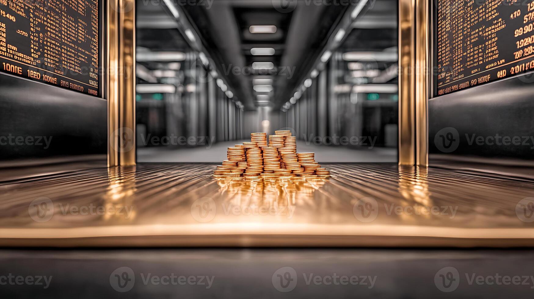 A stack of gold bars in a modern vault, illuminated by soft lighting, creating a sense of security photo