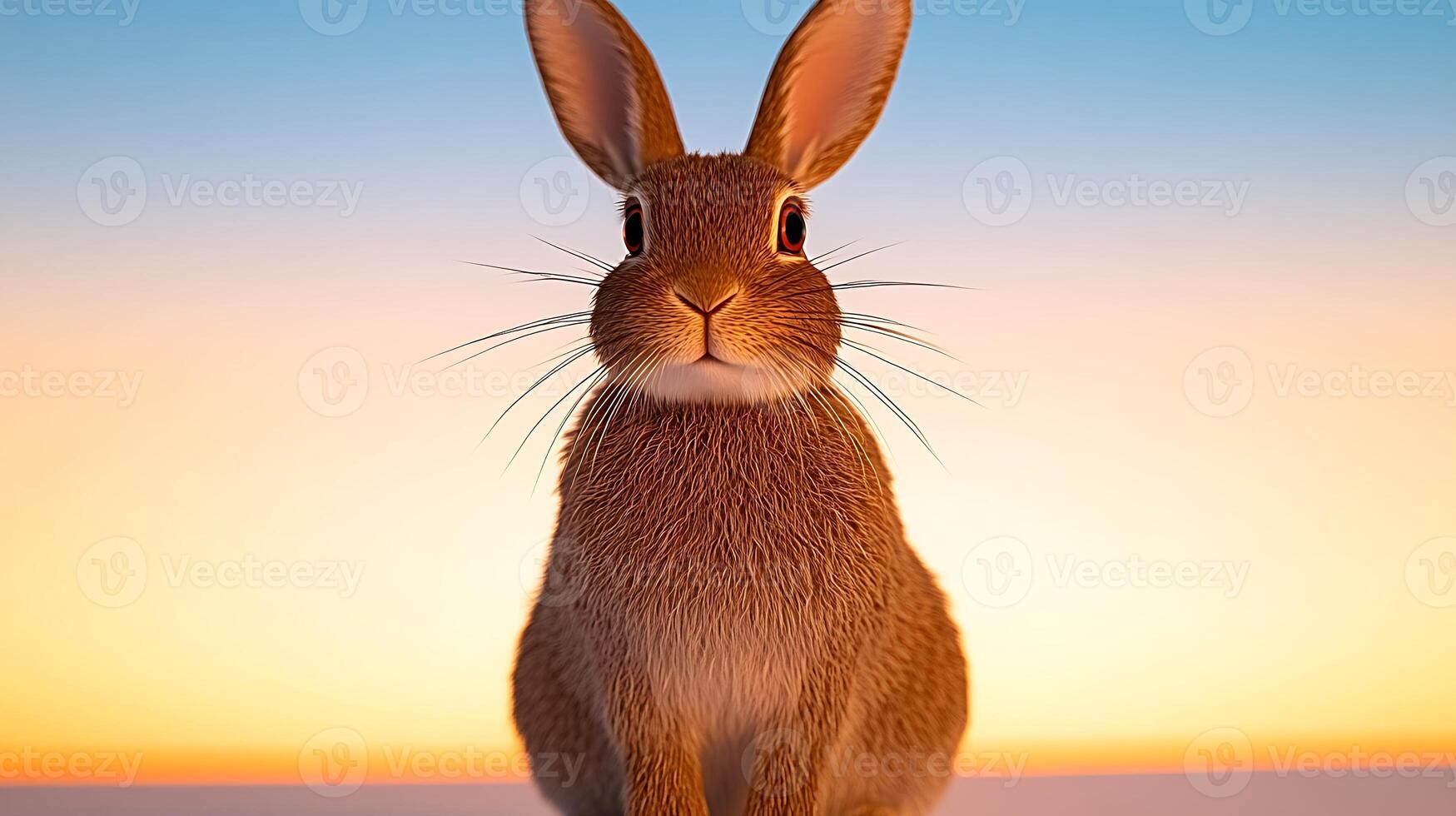 A serene rabbit sits calmly against a vibrant sunset, showcasing nature's beauty and tranquility photo