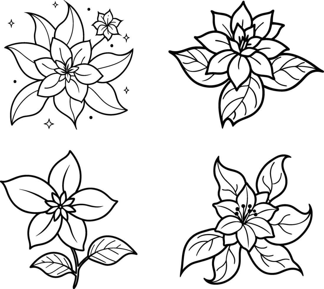 Jasmine Line Art Hand-Drawn Coloring Pages vector