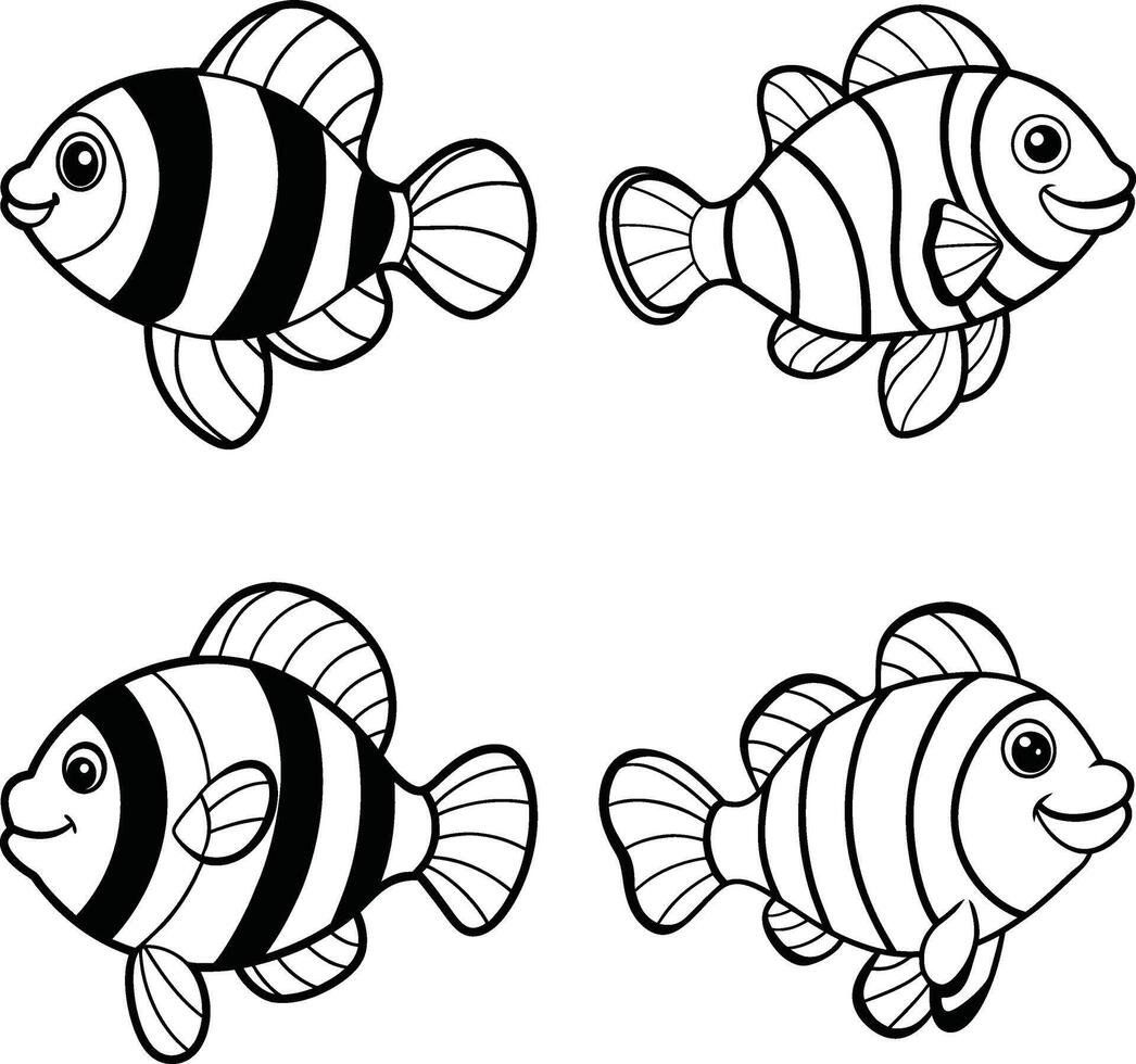 Fish Doodle Line Art Coloring Page vector