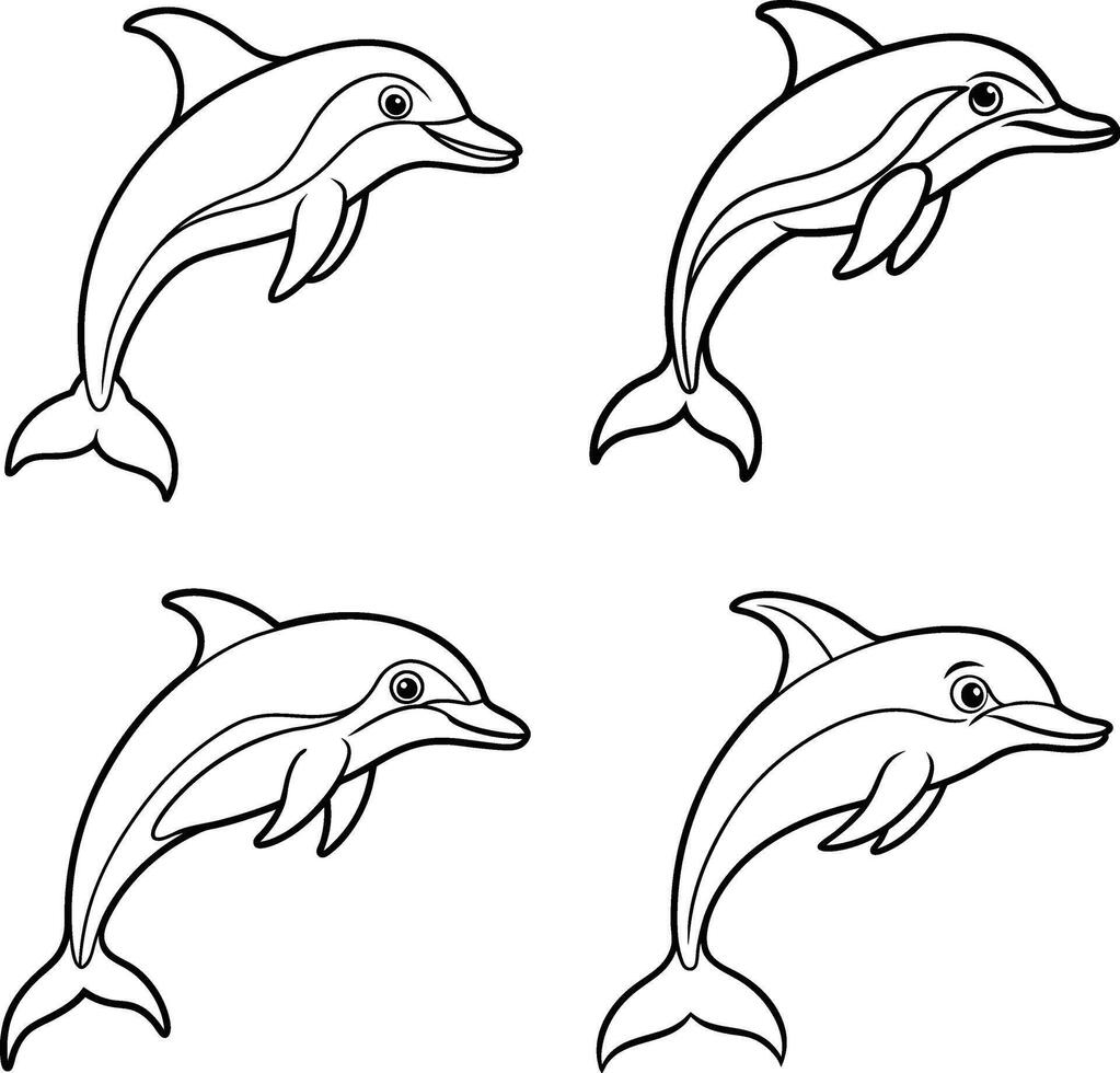 Dolphins Fish Line Art Coloring Page vector