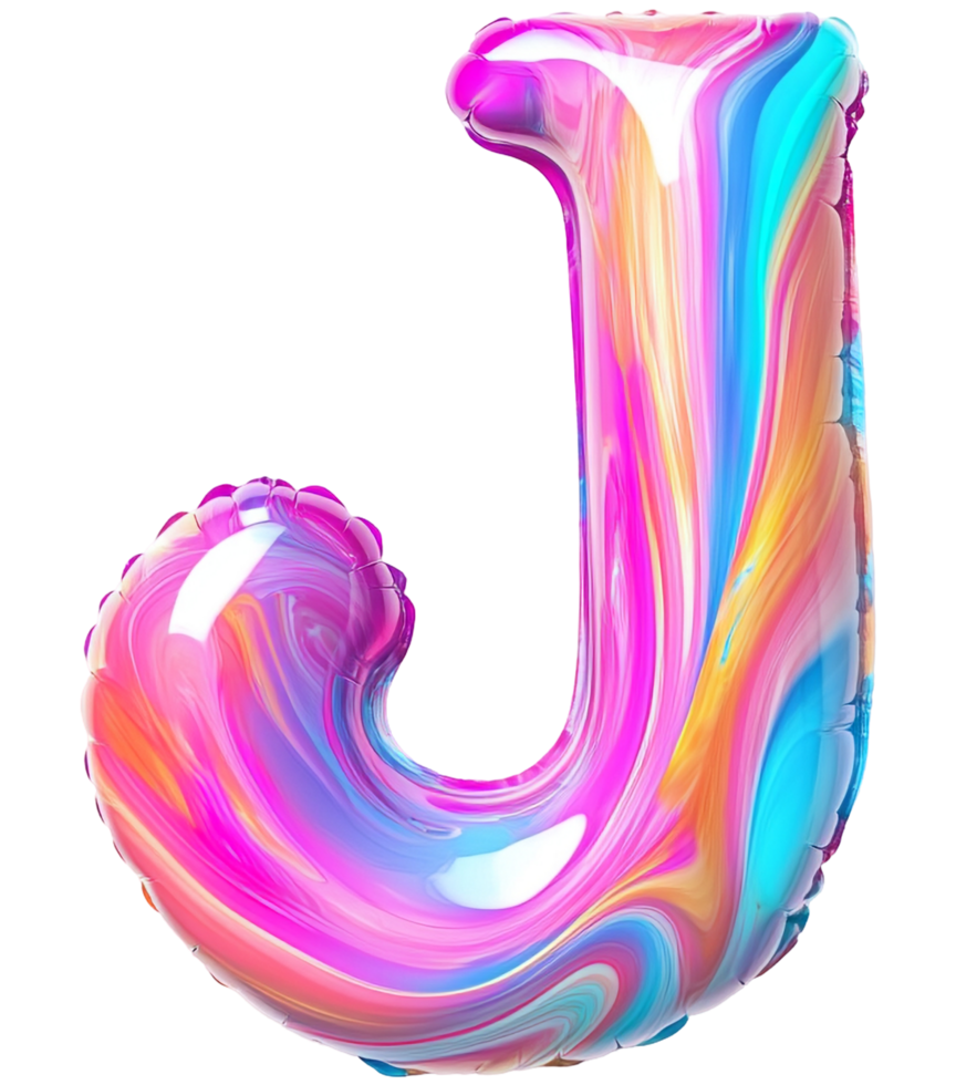 Vibrant Glossy Balloon Letter J Abstract Shape Against Transparent Background png