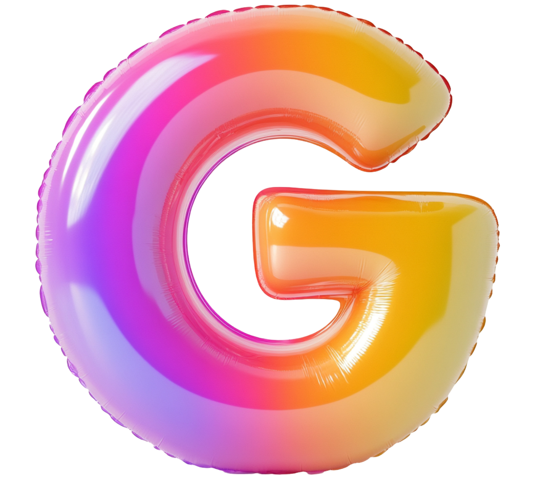 Vibrant Glossy Balloon Letter G Abstract Shape Against Transparent Background png