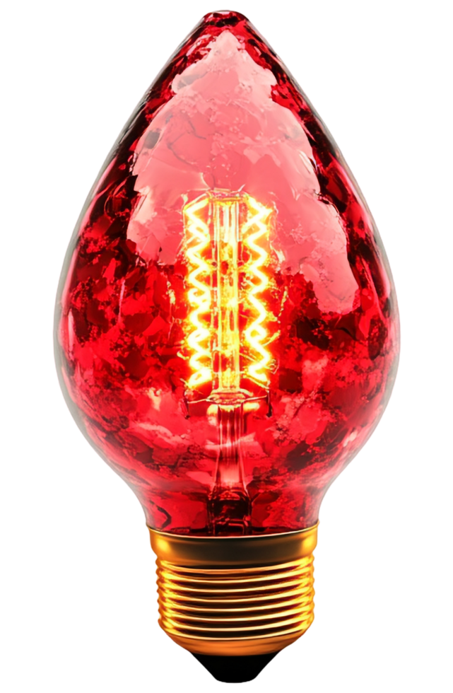 A red light bulb with a gold base png