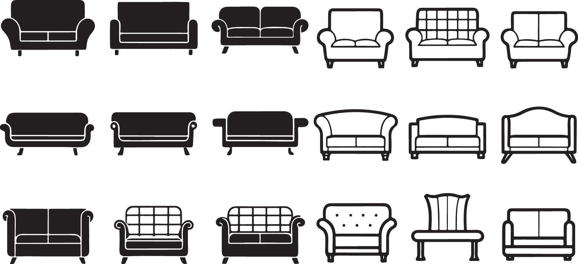 black and white color line art sofa vector