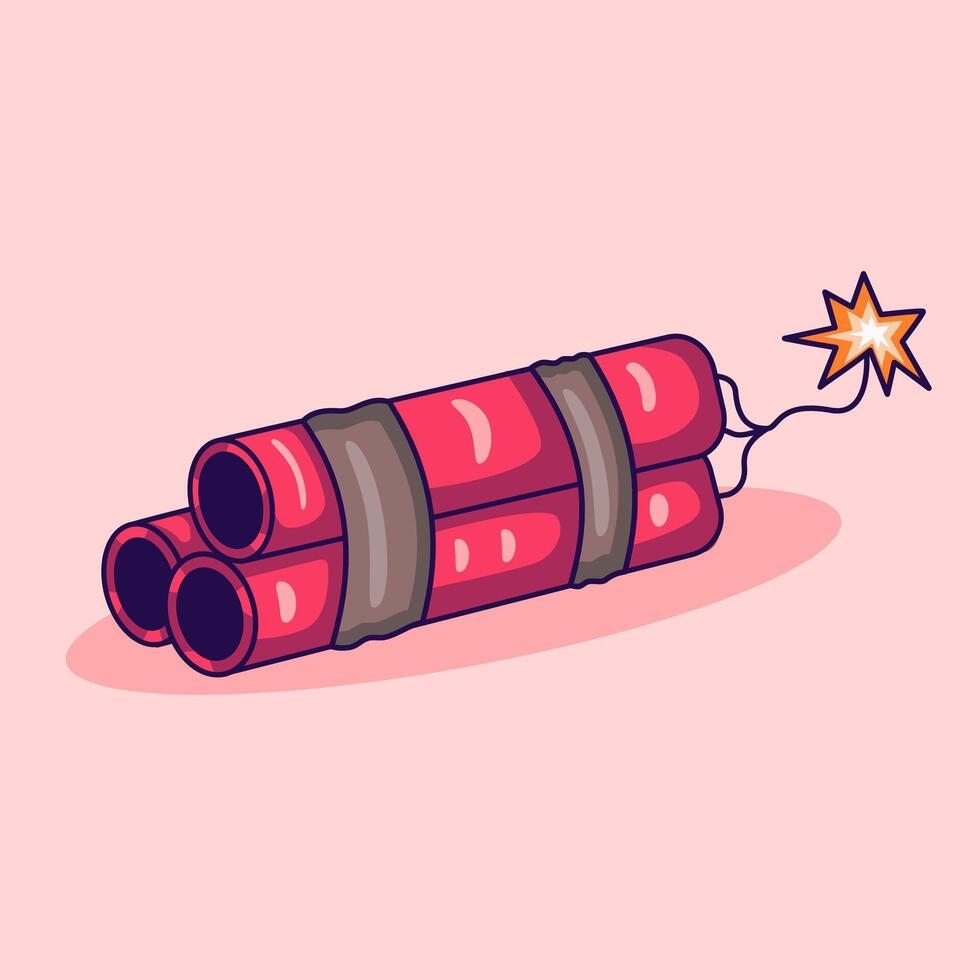 TNT Bomb, a red dynamite bomb with a burning fuse, designed in a flat cartoon style. Icon illustration of time bomb. vector