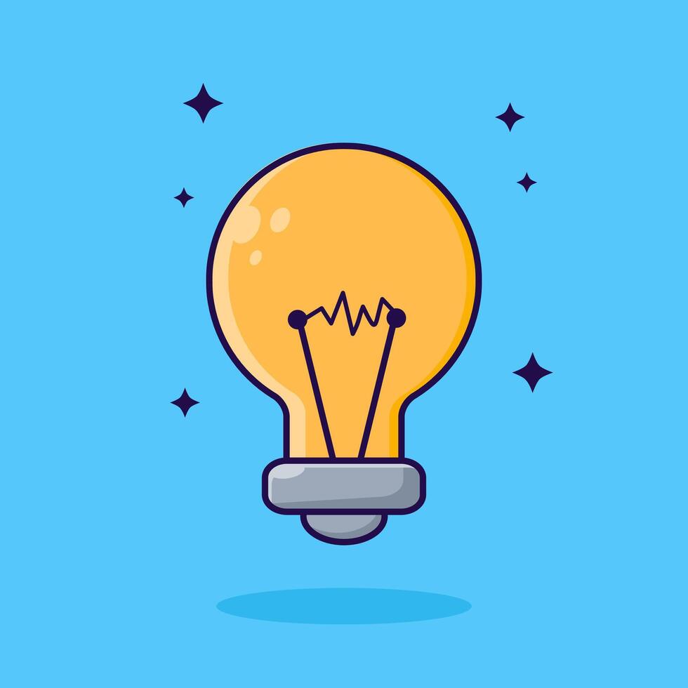 Shining light bulb inspiration, designed in flat cartoon style, yellow light bulb. Element illustration. Light bulb icon as a symbol of creativity, idea or thought. vector