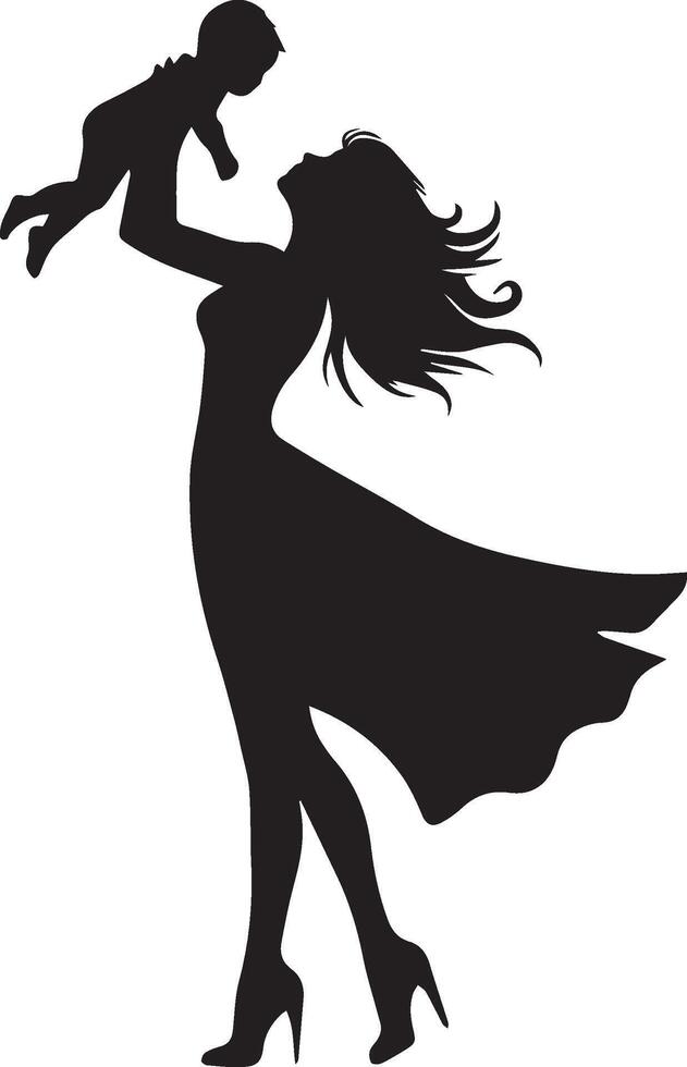 a mother holding her baby up in the air vector