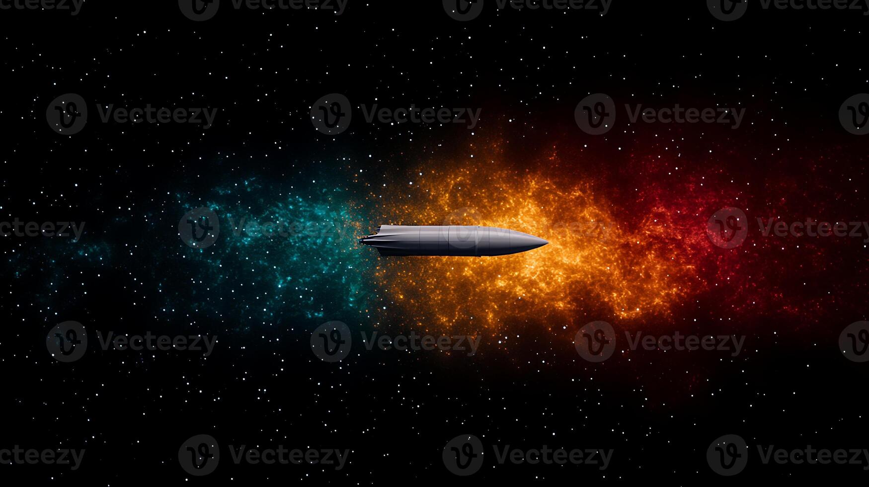 A sleek spacecraft gliding through a vibrant cosmic nebula with colorful gases and stars photo