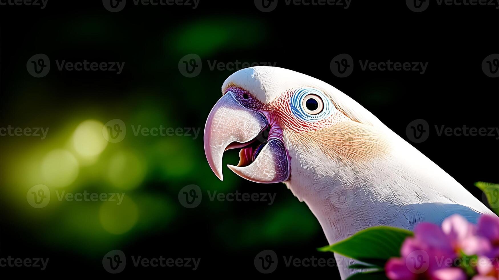 A vibrant parrot perched among lush greenery, showcasing its colorful feathers and joyful expression photo