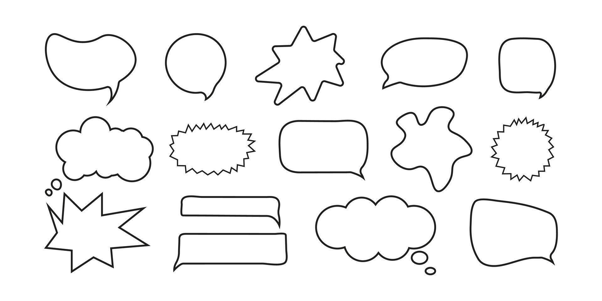 Doodle Speech Bubble Set Different Shape on White Background. Hand Drawn Chat Balloon. Cute Frame speech bubble Collection. Blocks for Text Box. Dialogue Set in Style Minimalism. vector