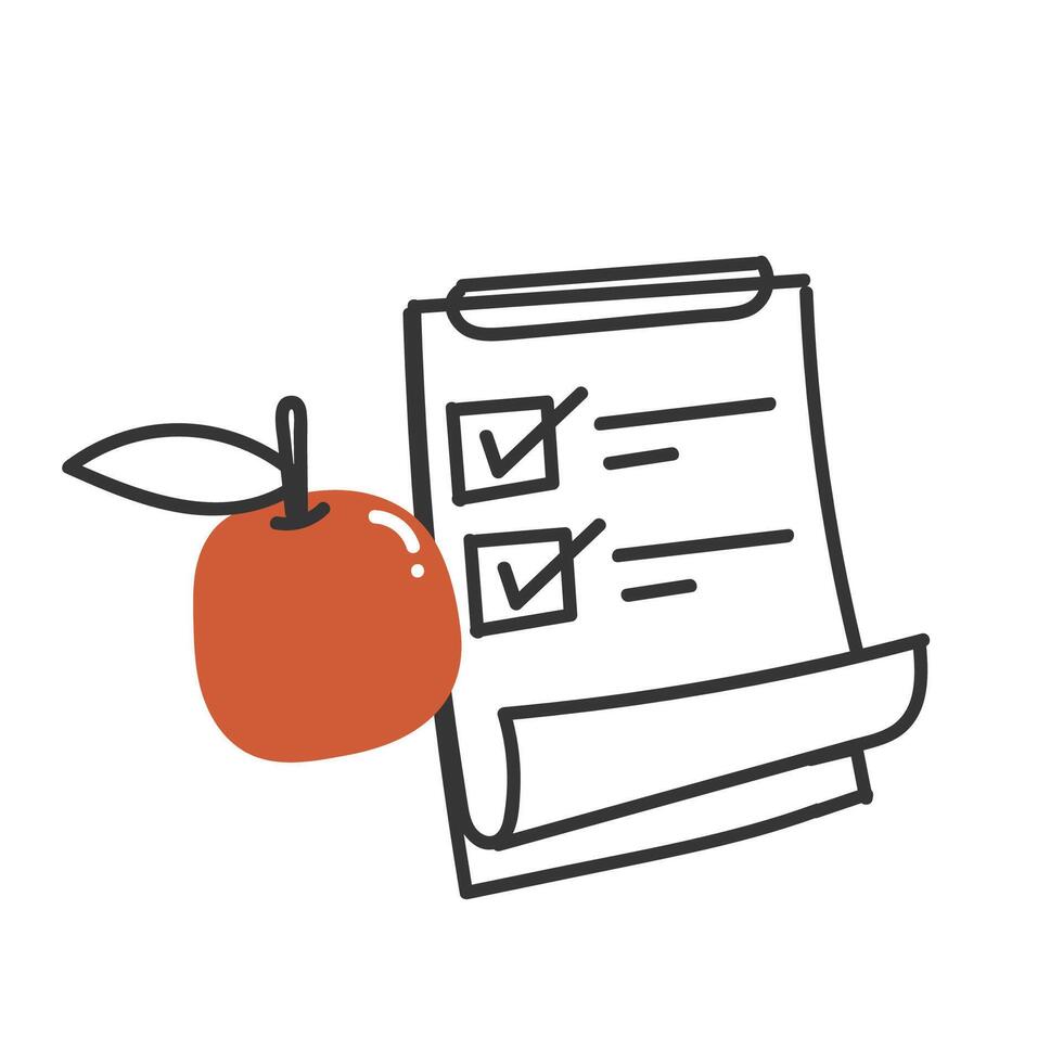 a checklist and an apple on a white background vector