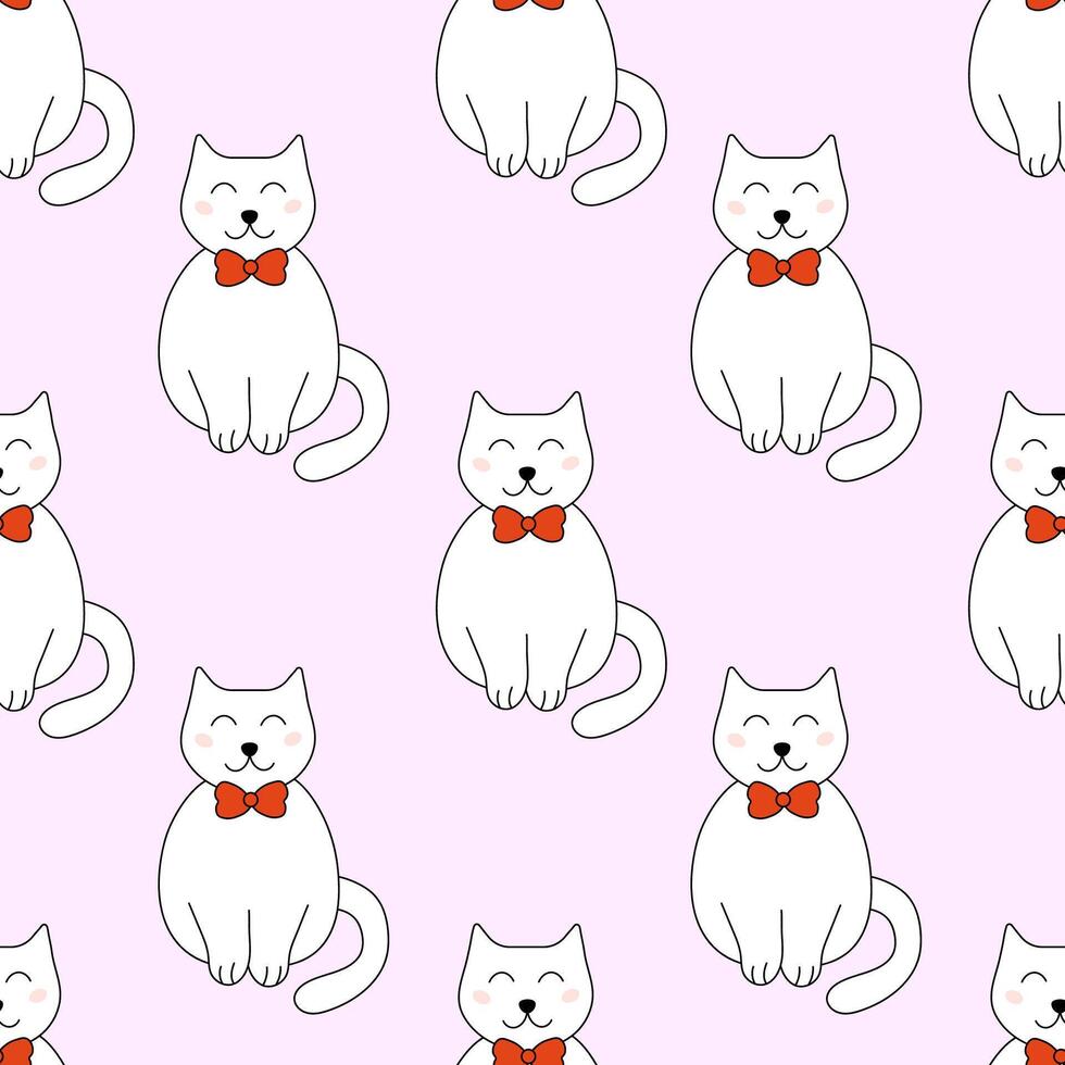Seamless Pattern. Cat with tie bow. flat illustration. vector