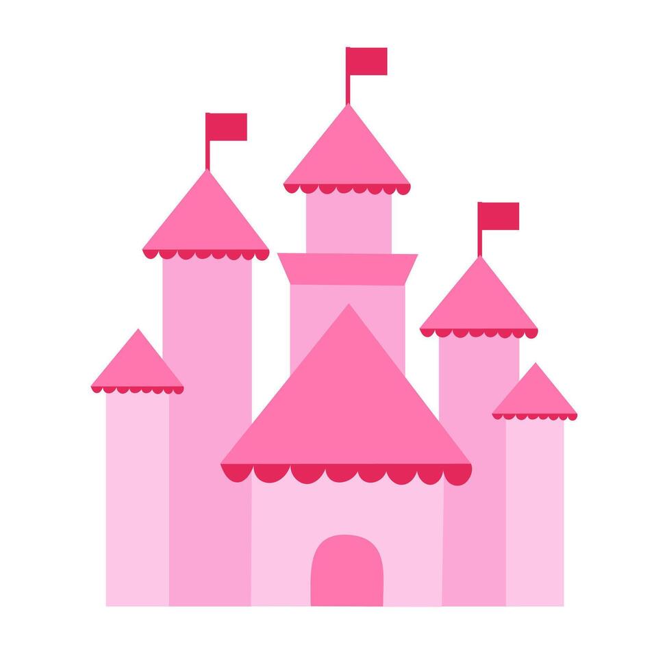 Pink Princess Castle element. flat illustration. vector