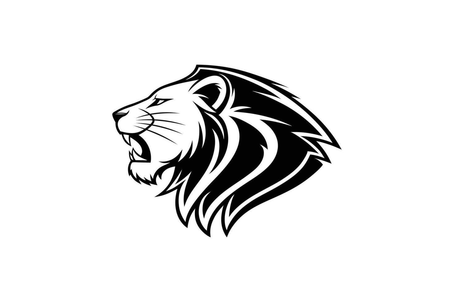 A stylized black and white illustration of a lion's head vector