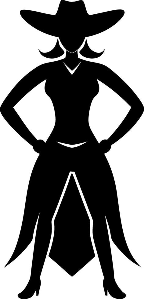 Elegant Western Cowgirl with Hands on Hips Black and White Silhouette vector