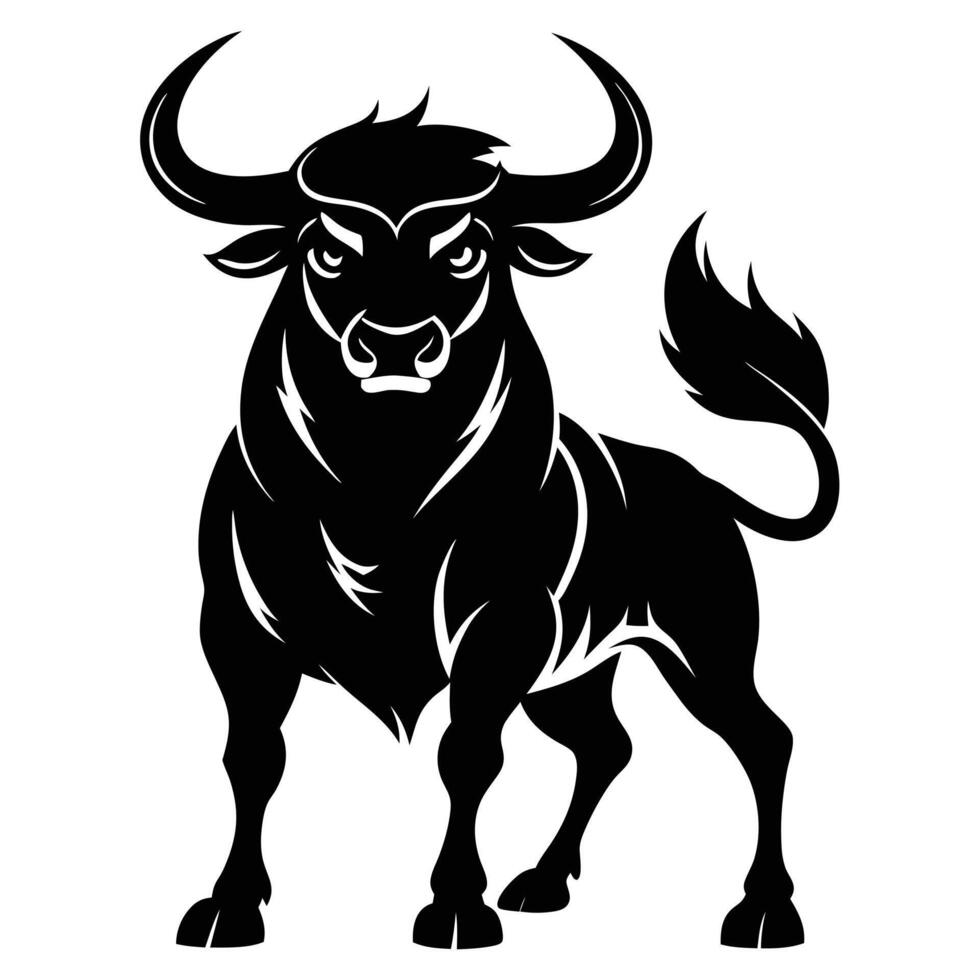 Muscular Charging Bull Silhouette High-ResolutioPower Themesn Artwork for Strength and vector