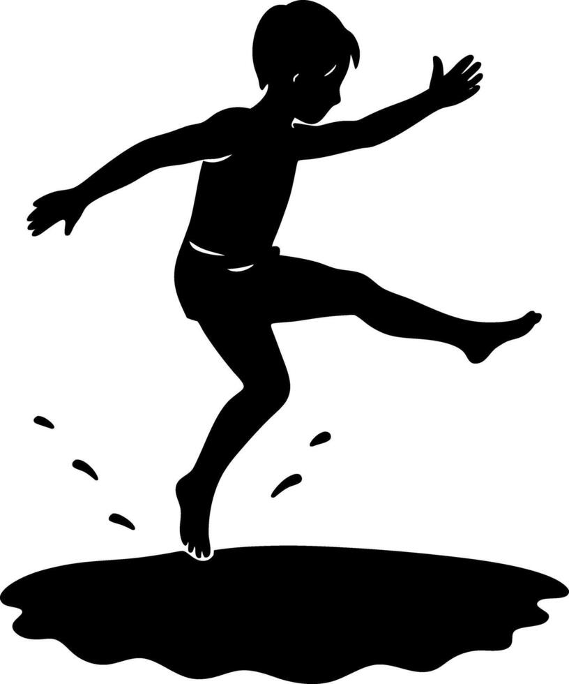 Silhouette of a Playful Boy Jumping into Water vector
