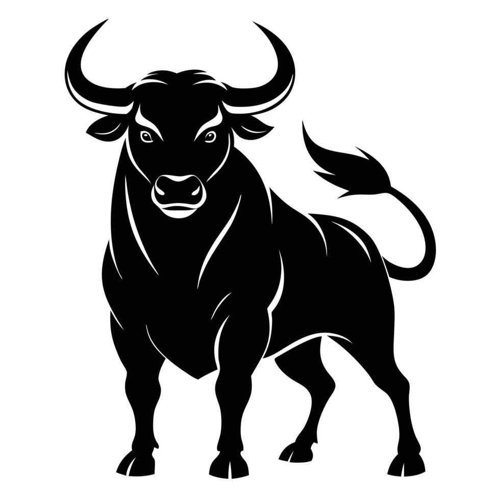 Bold and Powerful Wild Bull Silhouette Strong and Majestic Black and White vector