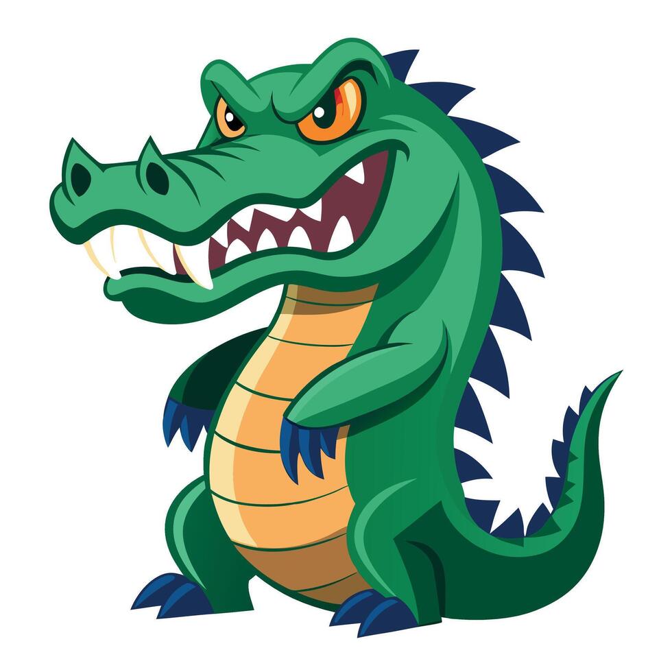 Ferocious Green Crocodile Mascot Illustration with a Menacing Face and a Powerful Stance vector