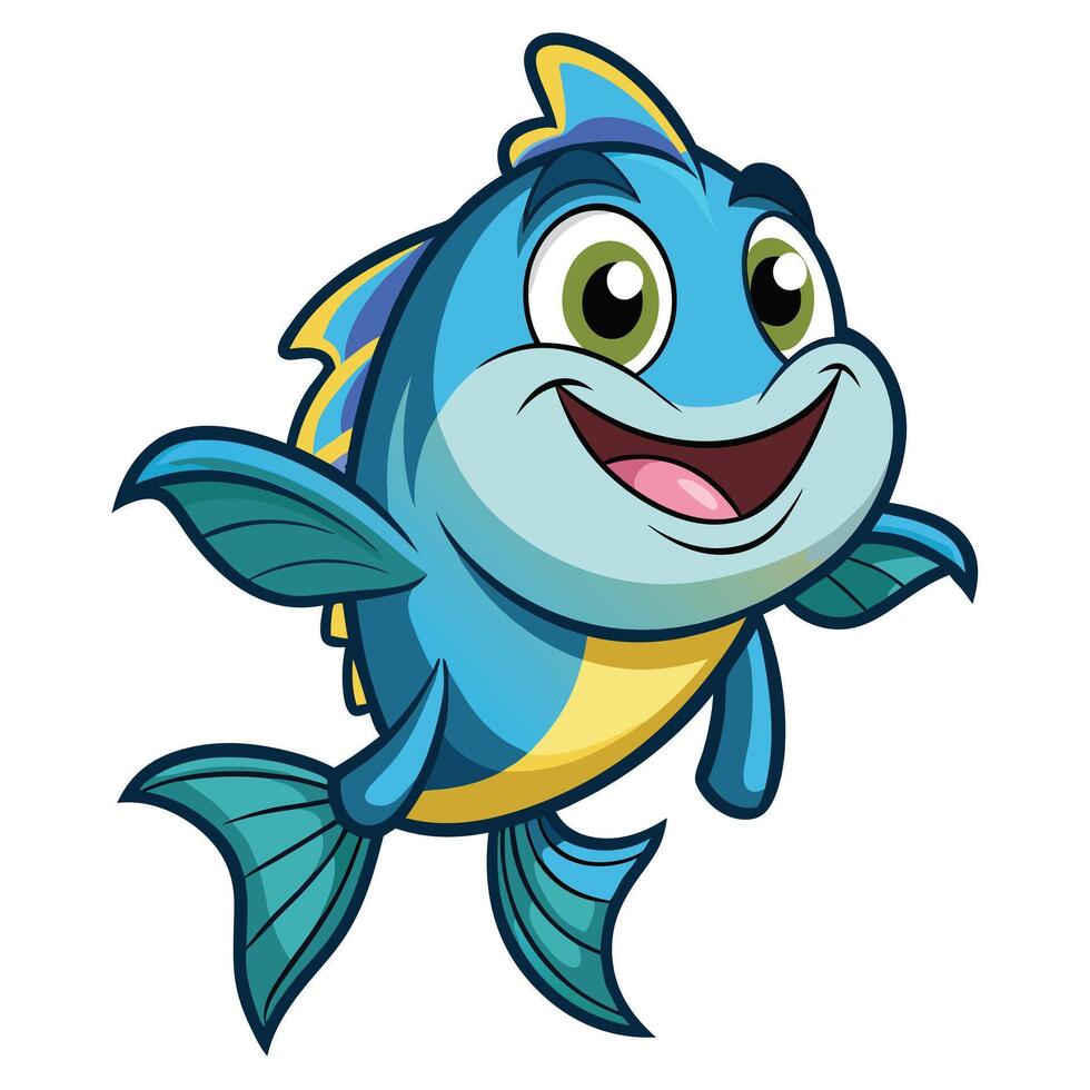 Cartoon Codfish with a Big Smile Swimming for Fun Coloring Activity vector