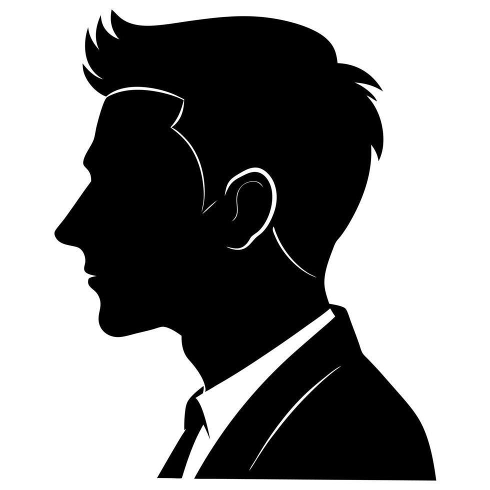 Minimalist Male Head Silhouette Elegant Black and White Portrait Outline vector