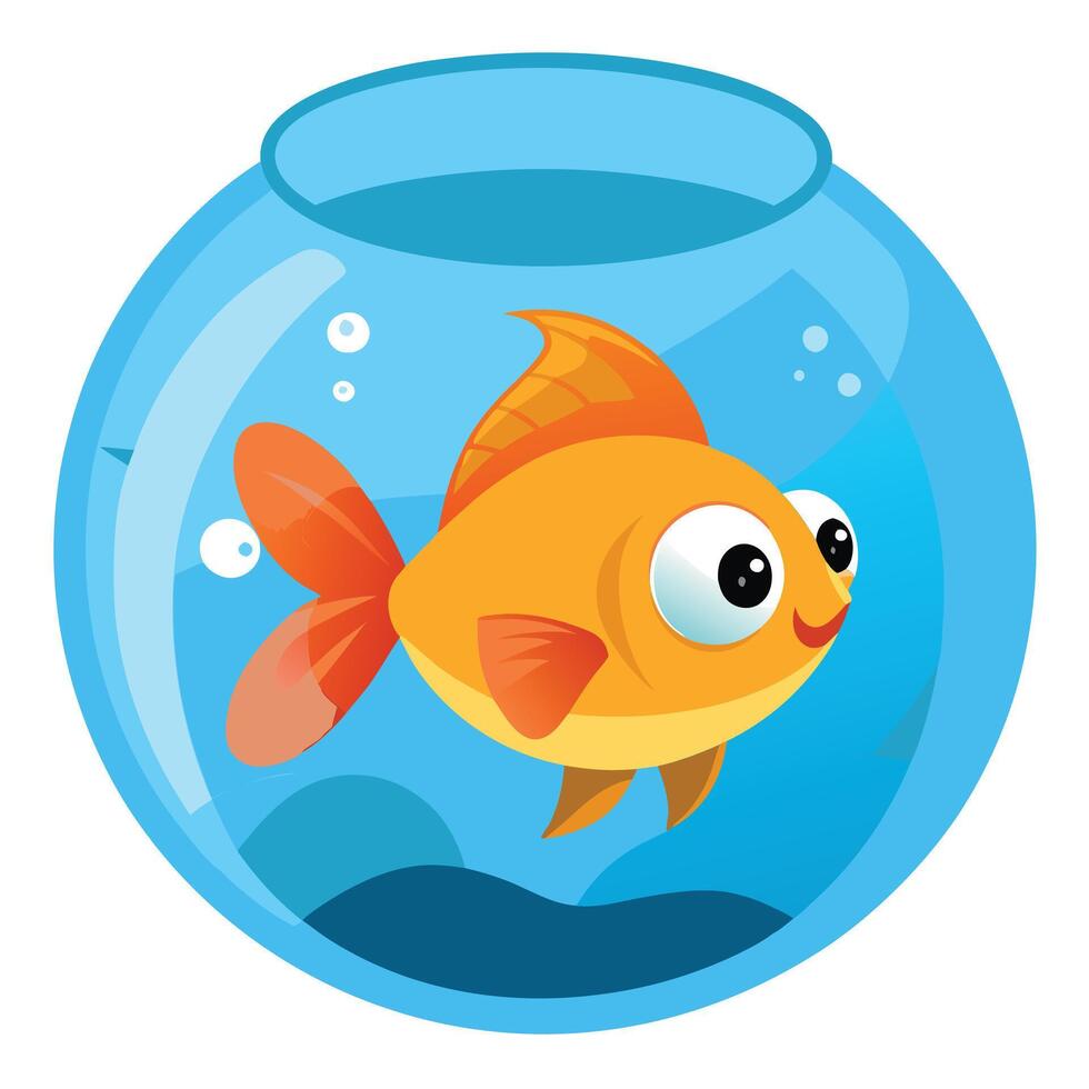 Cute Cartoon Goldfish in a Fishbowl for Kids to Color vector