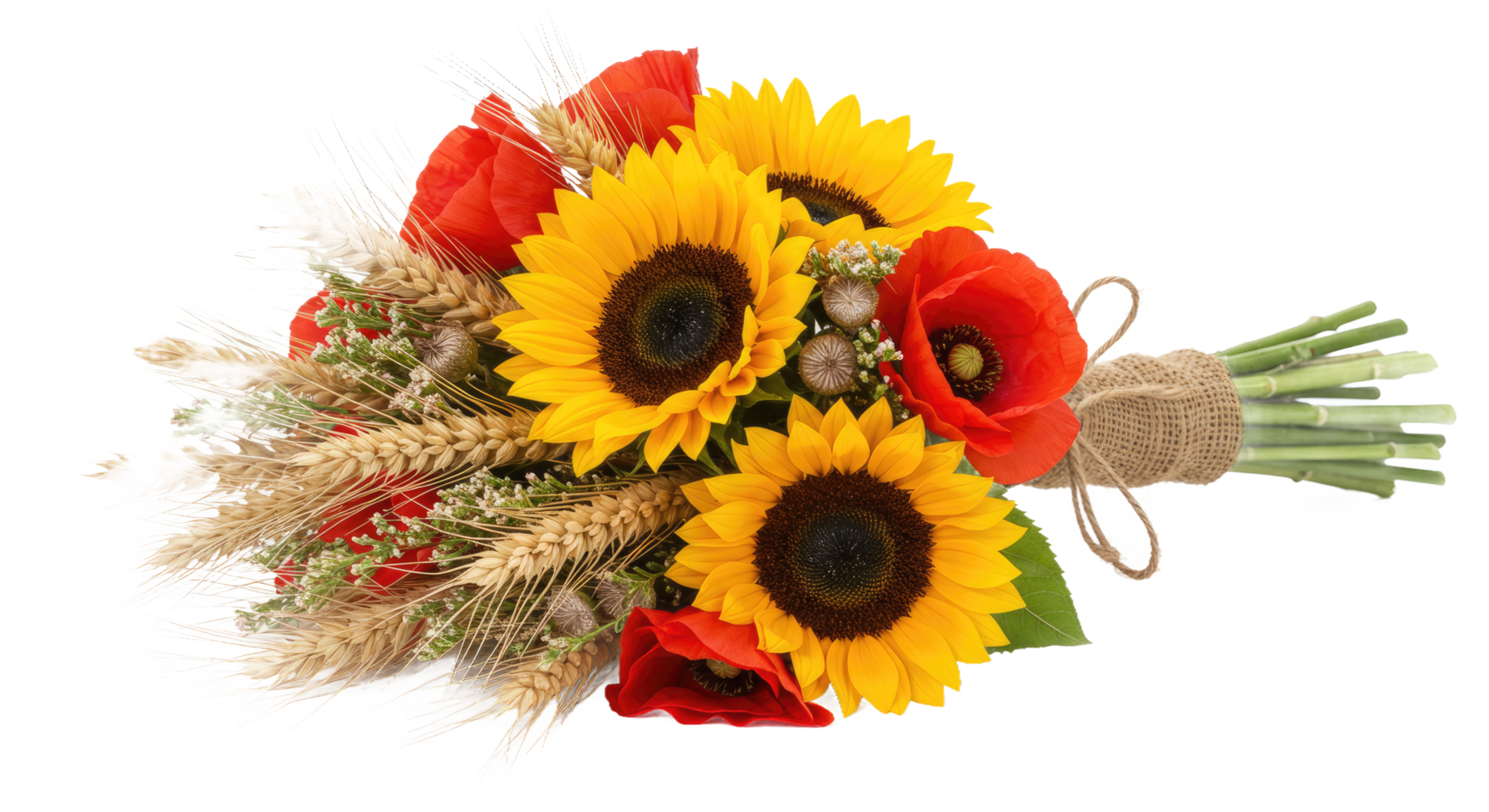 A bouquet of sunflowers and wheat png