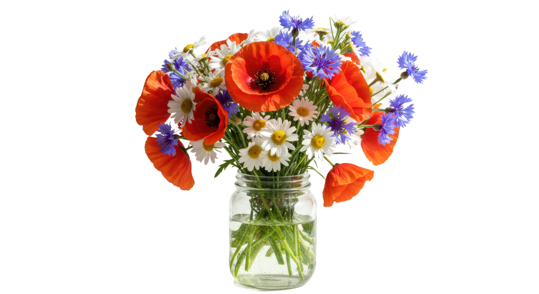 A vase filled with flowers and a small glass jar png