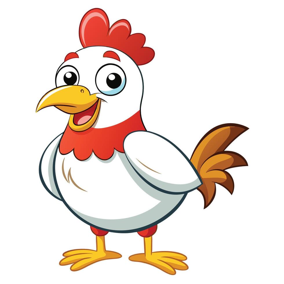 Cartoon Hen Posing Cheerfully for Kids to Color vector