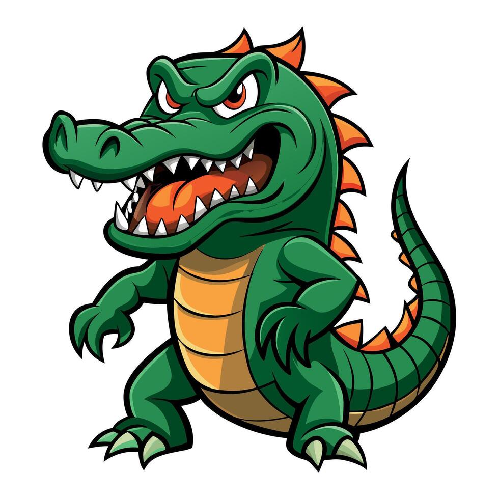Stylized Cartoon Alligator with an Intimidating Look, Baring Sharp Fangs in an Aggressive Snarl vector