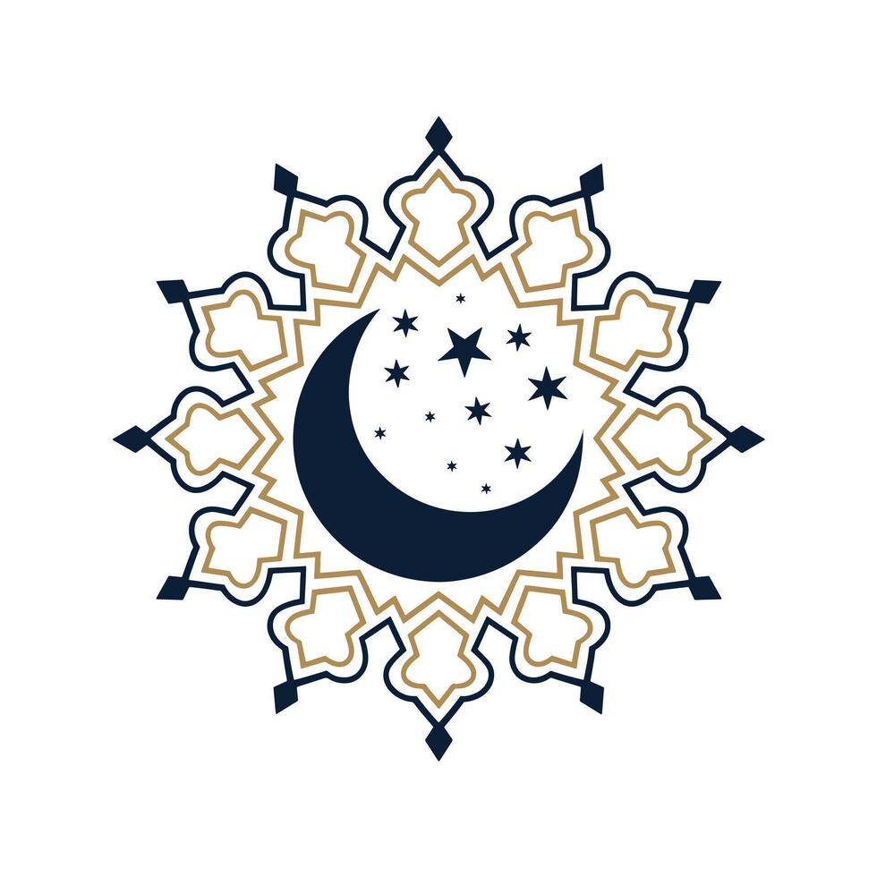 Moon and Stars in Islamic Geometric Pattern vector