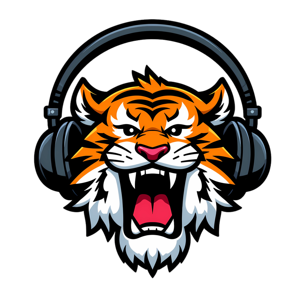 A tiger with headphones on its head png