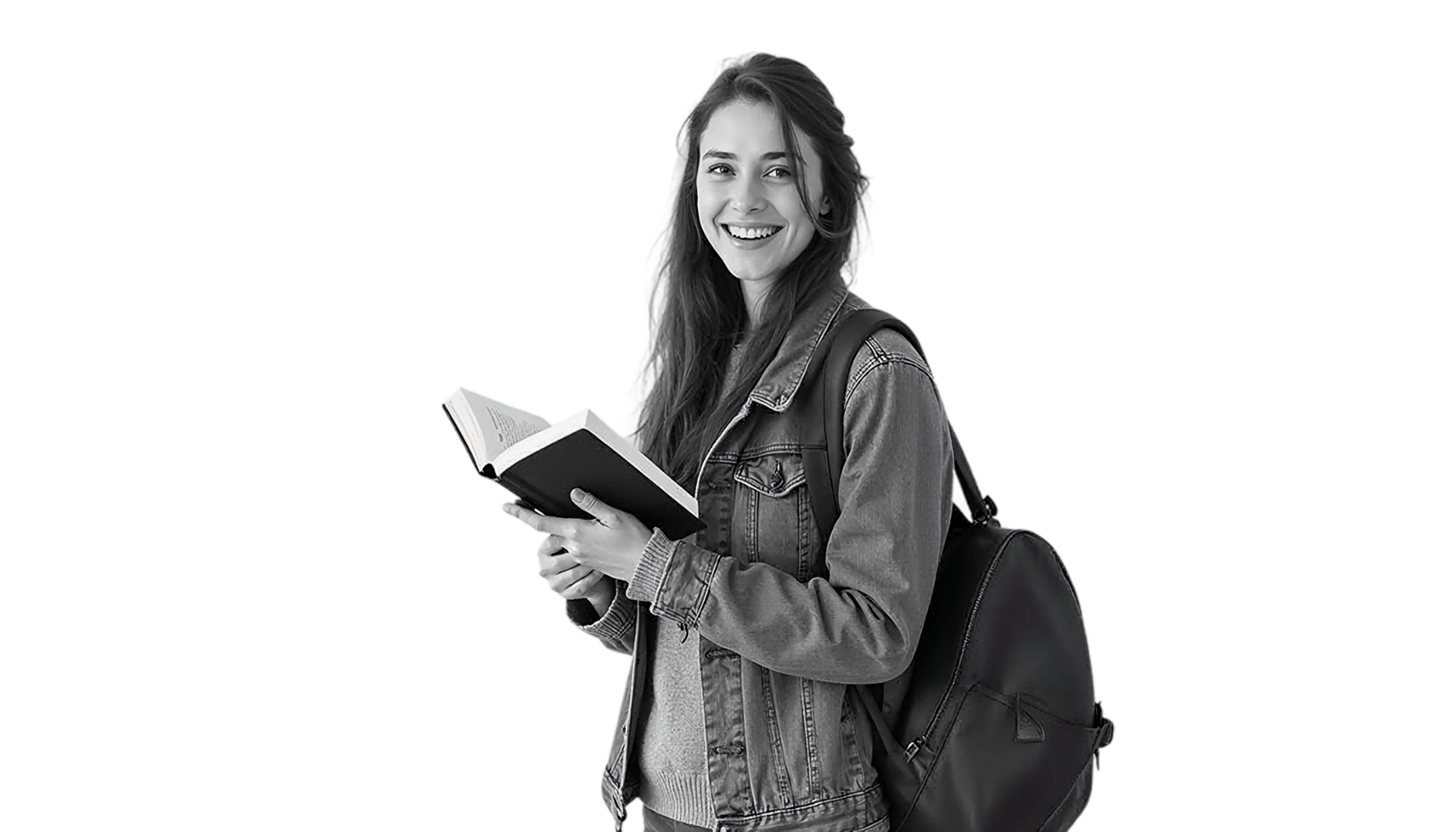 A girl with a backpack and a book png