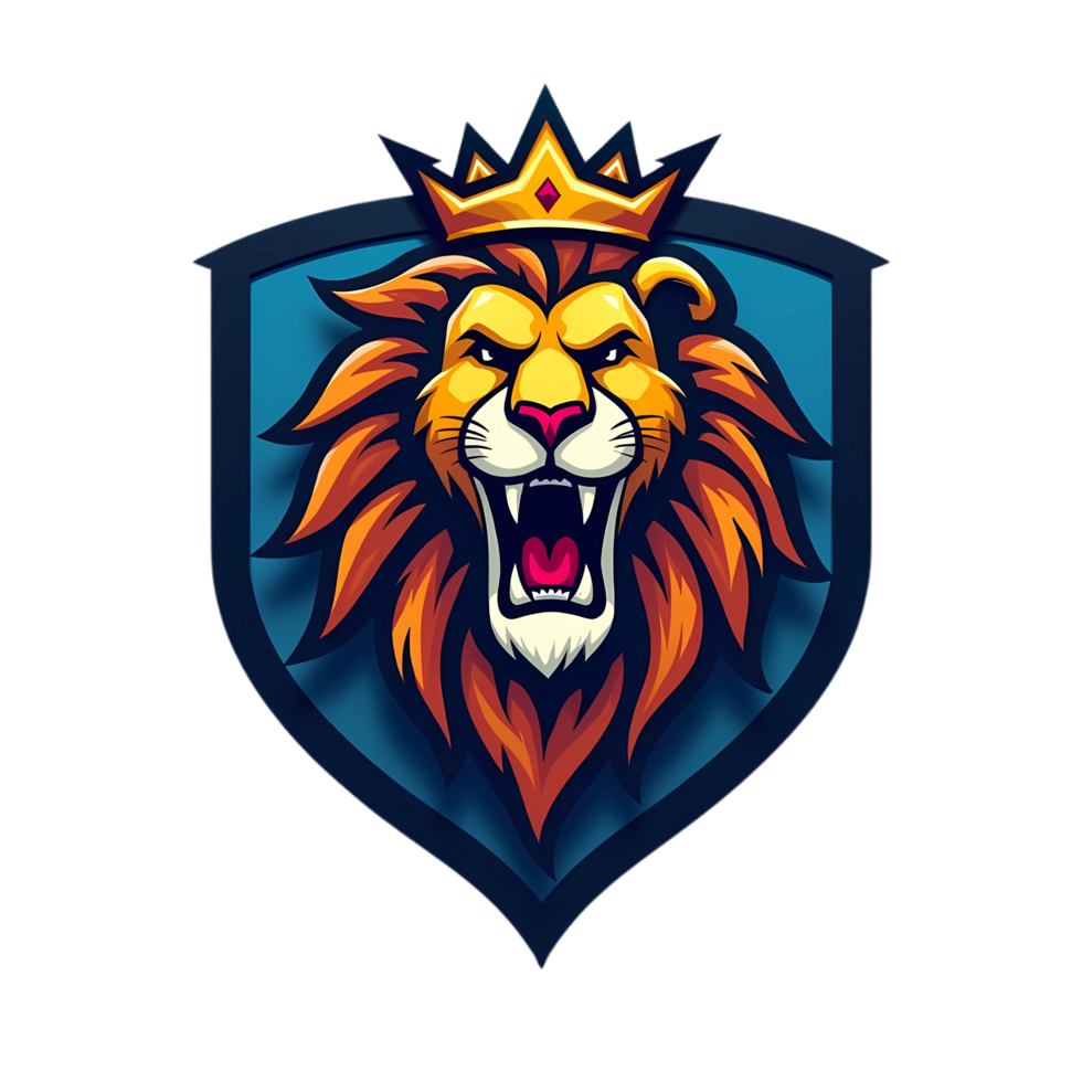 Lion head with crown on the shield png