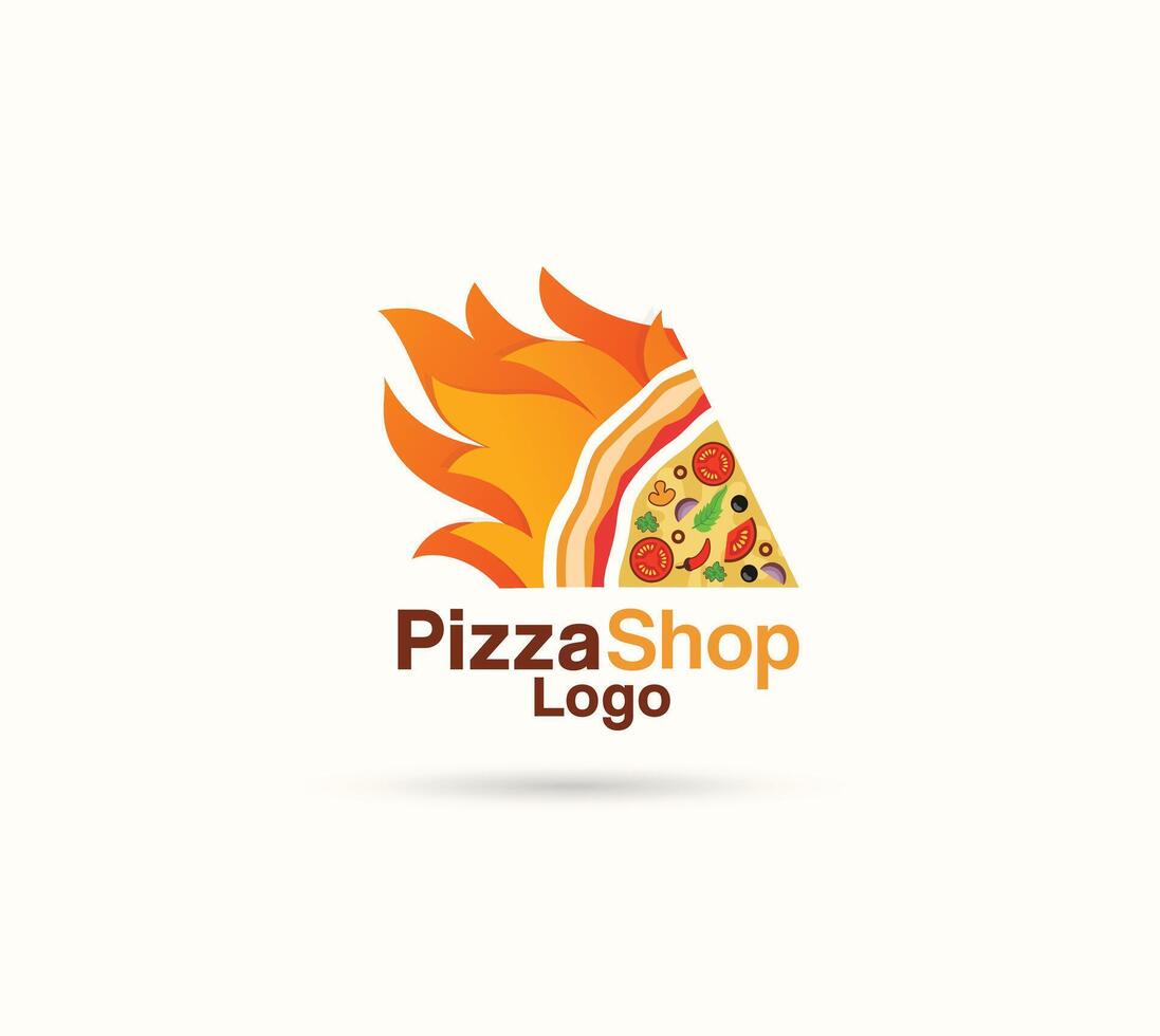 Fire pizza logo design vector